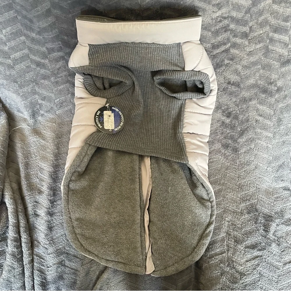 Cute Light Grey with Hot Pink Zippers Winter Dog Coat with Cold Alert Technology - Picture 5 of 12